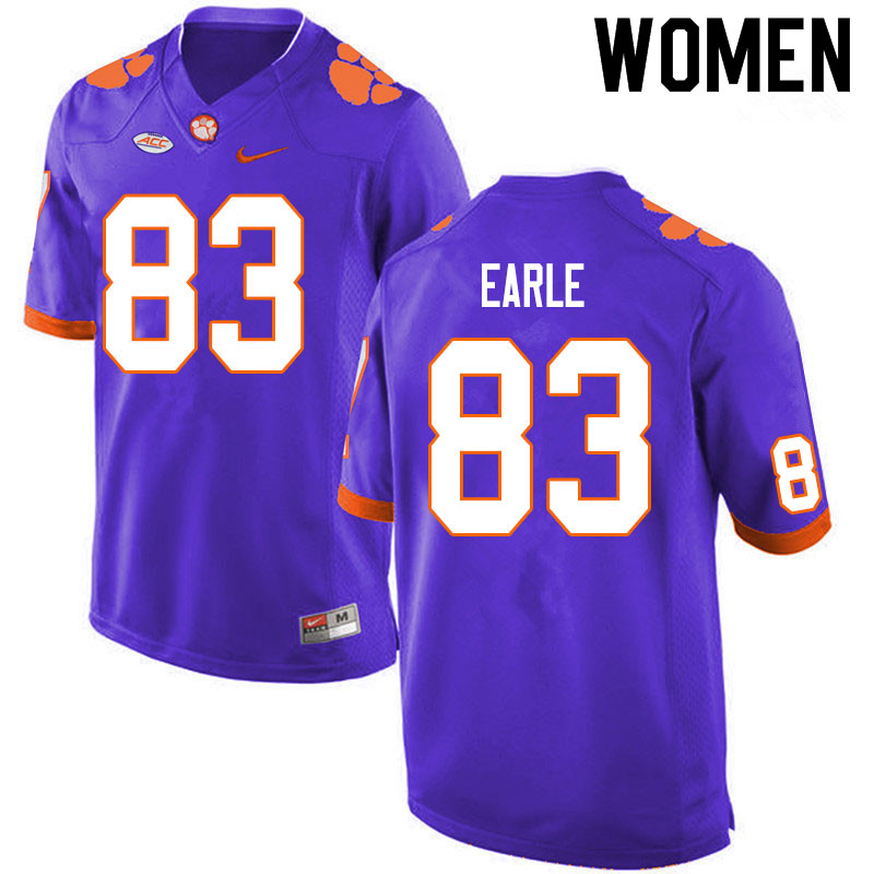 Women #83 Hampton Earle Clemson Tigers College Football Jerseys Sale-Purple